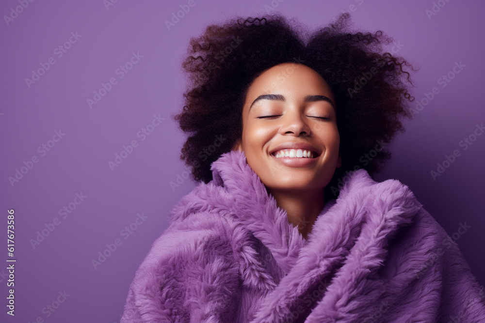 Young woman wrapped warmly in a fluffy dressing grown against the winter cold, headshot, isolated Young woman wrapped warmly in a fluffy dressing grown against the winter cold, headshot, isolated