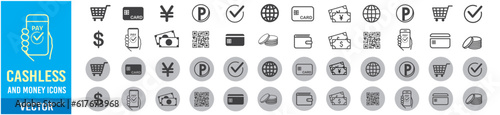 cashless and money vector icons set