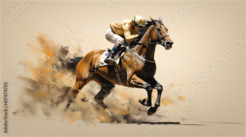 Horse Racing illustration. Sports, Horse racers. Ai generative.