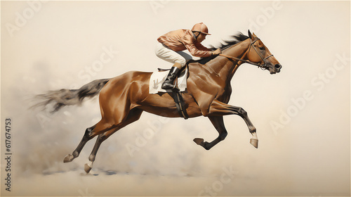 Horse Racing illustration. Sports, Horse racers. Ai generative.