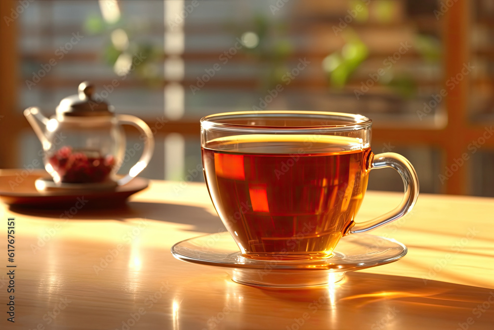 a cup of tea on the table. Created with Generative AI technology. a cup of tea on the table. Created with Generative AI technology.