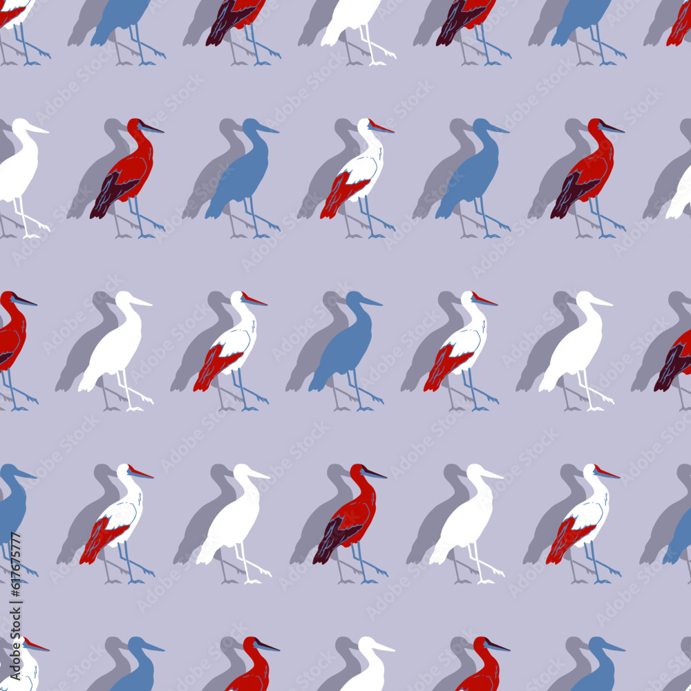Naklejka premium Abstract Retro Stork Bird Art Vector Seamless Patternblacnk600px
