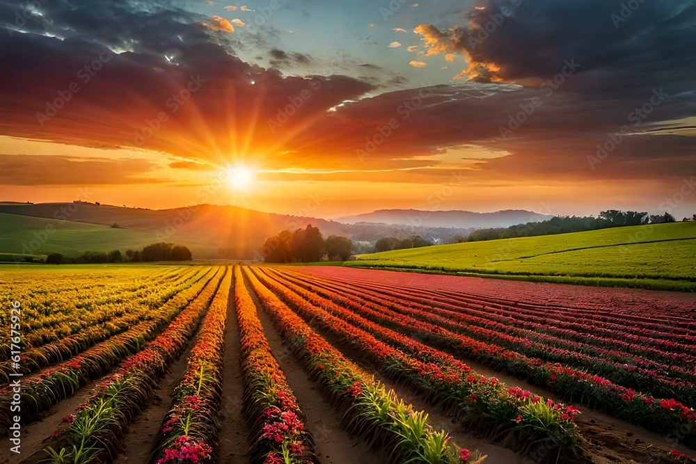 sunset over the field