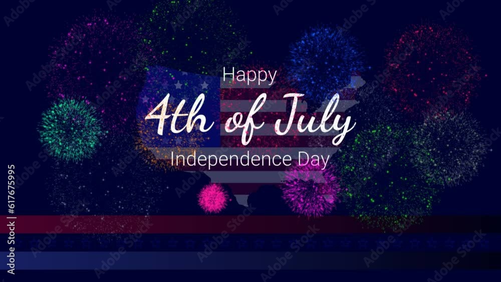 happy 4th of july independence day text animation on a blue screen with an animated American flag and fireworks. Fantastic for videos, presentations, movies, and television shows