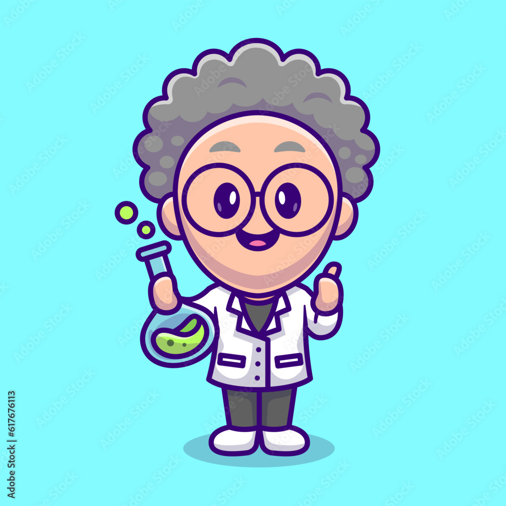 Cute Male Scientist Holding Chemical Liquid Tube Cartoon 
Vector Icon Illustration. People Science Icon Concept Isolated 
Premium Vector. Flat Cartoon Style