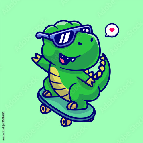 Cute Dino Playing Skateboard Cartoon Vector Icon 
Illustration. Animal Sport Icon Concept Isolated Premium
Vector. Flat Cartoon Style
