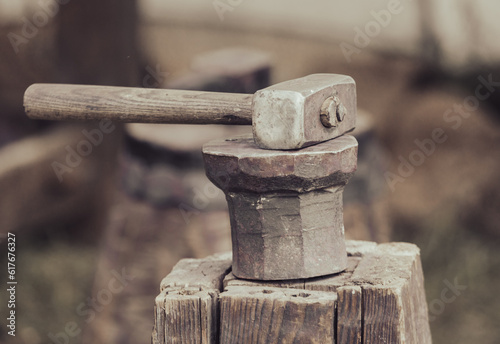 Hammer on the anvil. Close-up