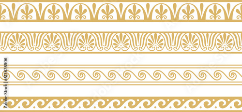 Set of vector seamless greek classic ornament. Pattern for a border and a frame. Ancient Greece and the Roman Empire. Endless golden meander..