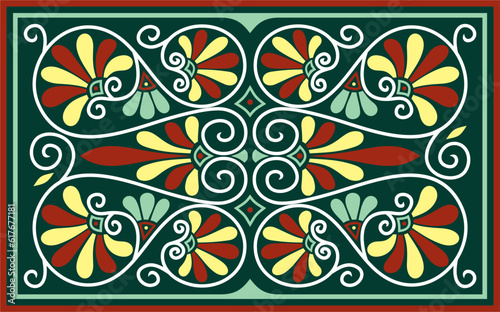 Vector colored green square classical ornament of Ancient Greece and Roman Empire. Tile  Arabesque  Byzantine pattern