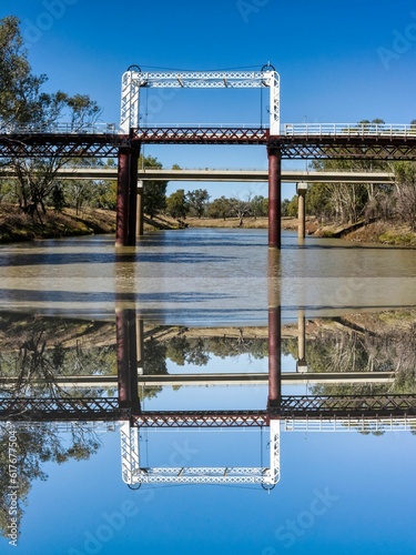 Vertical shot of the Darling River almost dry in Australia  the concept of climate change