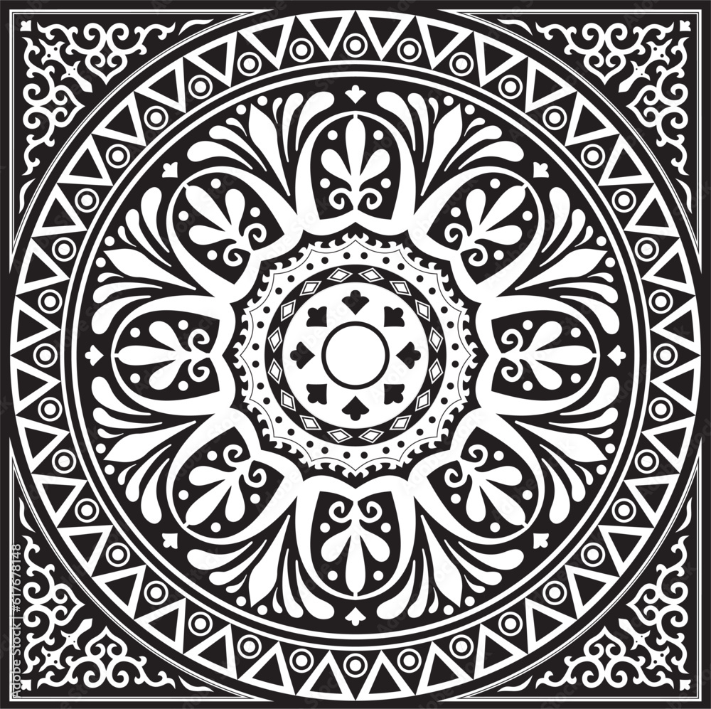 Vector monochrome square classical ornament of Ancient Greece and Roman Empire. Tile, Arabesque, Byzantine pattern..