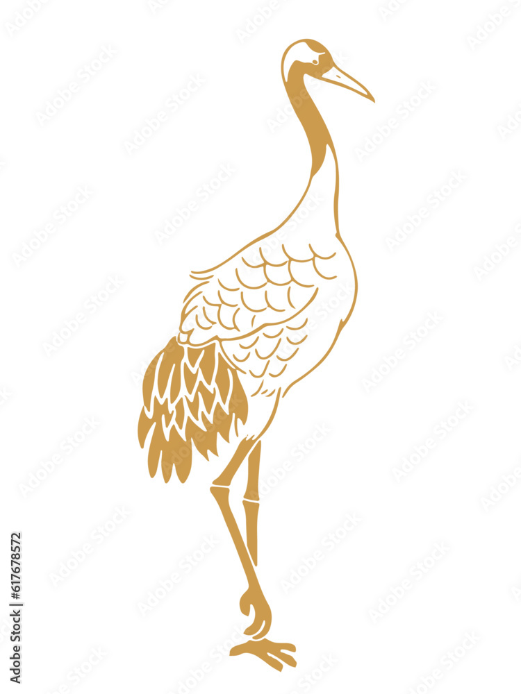 立ち姿の鶴(タンチョウ)の手描きイラスト_単色 Stock Vector | Adobe Stock