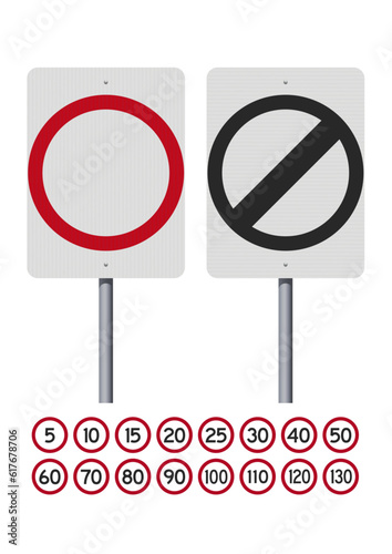 Vector illustration of the Australian Speed Limit road signs on metallic pole (easily editable numbers)