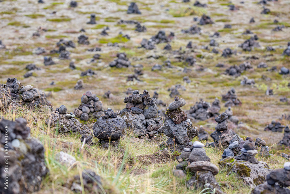 Zen stones and pebbles garden in the desert of Southern Iceland, travel photograph