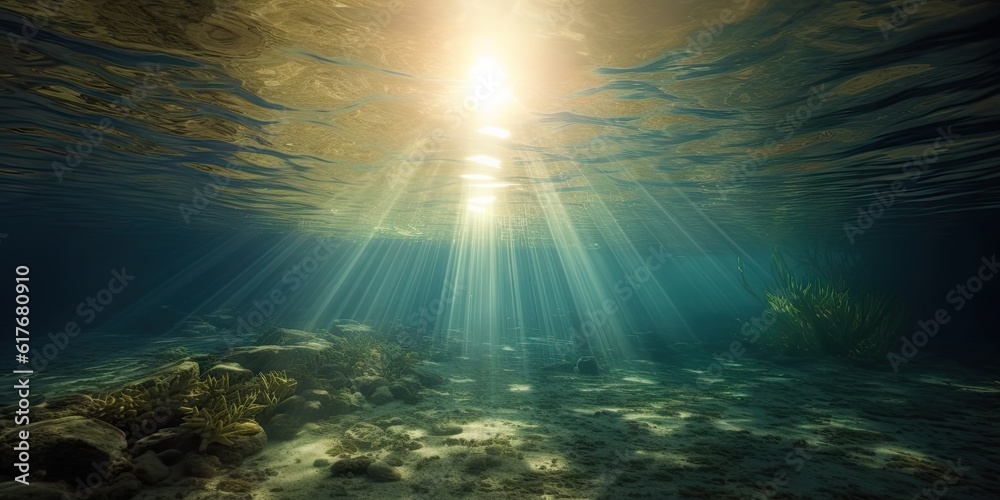 Abstract beauty of nature's underwater depths of seas. Glow of sunrise as sunlight. Meeting of sun and sea in sunset, as summer where secrets of ocean Abstract beauty of nature's underwater depths of seas. Glow of sunrise as sunlight. Meeting of sun and sea in sunset, as summer where secrets of ocean