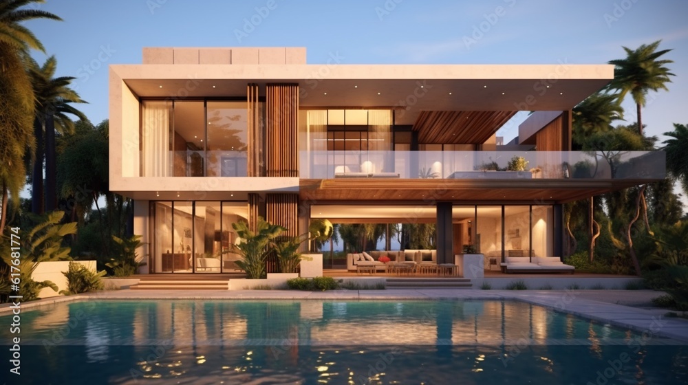 A stunning modern house, showcasing contemporary design and architecture, Generative AI.