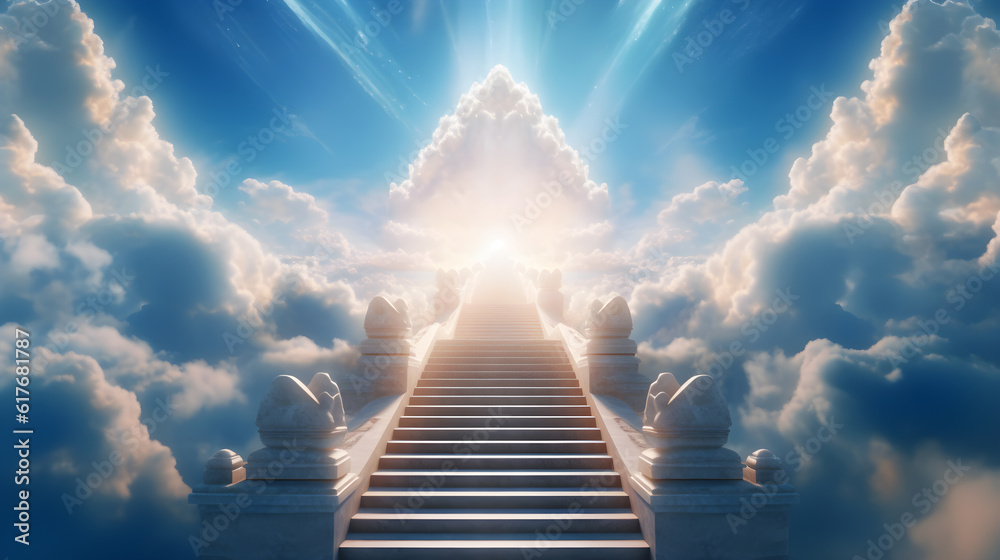 stairway to heaven above the cloud with shining lighting created with Generative AI  