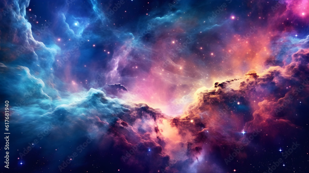 space galaxy realistic illustration. Colorful nebula background created with Generative AI 