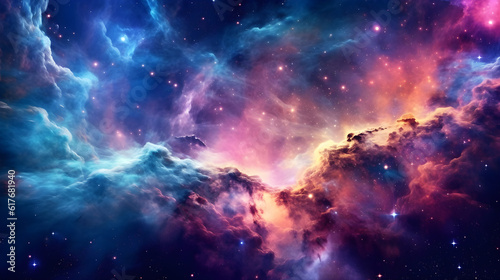 space galaxy realistic illustration. Colorful nebula background created with Generative AI 