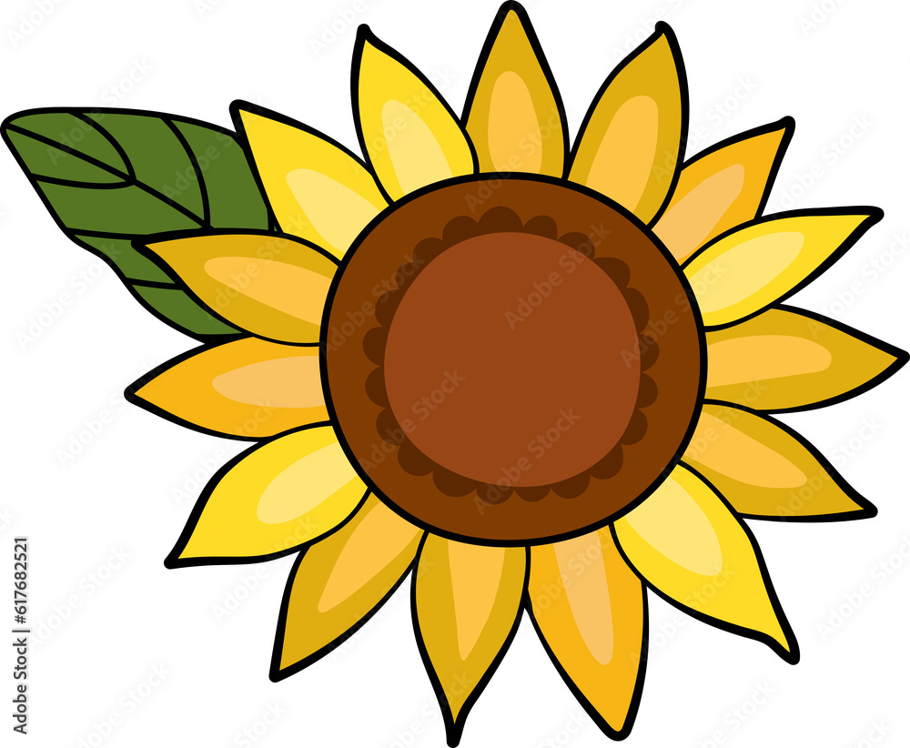 Sunflower on a white isolated background. Cartoon style.