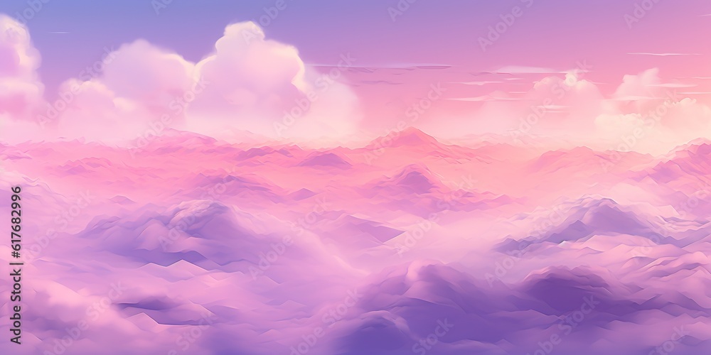 Naklejka premium AI Generated. AI Generative. Nature outdoor air sky purple pink clouds. Adventure love romantic fly wild vibe. Graphic Art