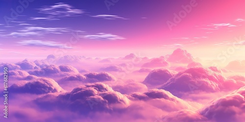 AI Generated. AI Generative. Nature outdoor air sky purple pink clouds. Adventure love romantic fly wild vibe. Graphic Art