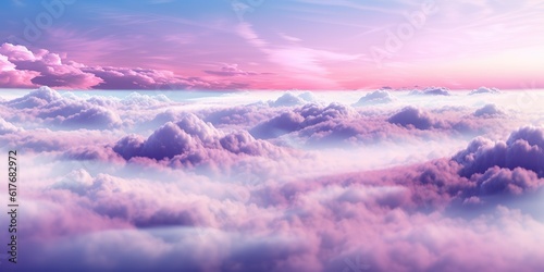 AI Generated. AI Generative. Nature outdoor air sky purple pink clouds. Adventure love romantic fly wild vibe. Graphic Art