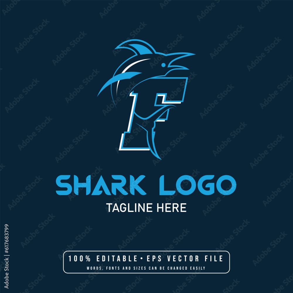 Editable shark with f letter logo design vector F letter shark logo design Stock-Vektorgrafik ...