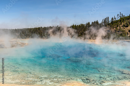 Excelsior Geyser Crater next to the Grand Prismatic Spring, Yellowstone National Park