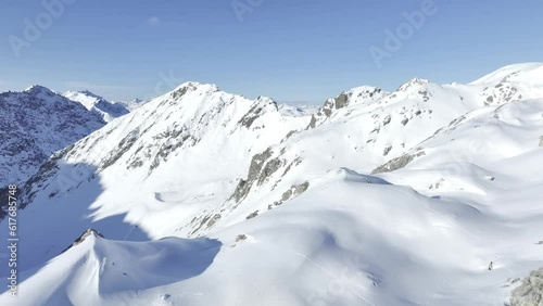 View over the Rhaetian Alps near Schanfigg, drone image, Haupter Taelli, Davos, Grisons, Switzerland, Europe photo