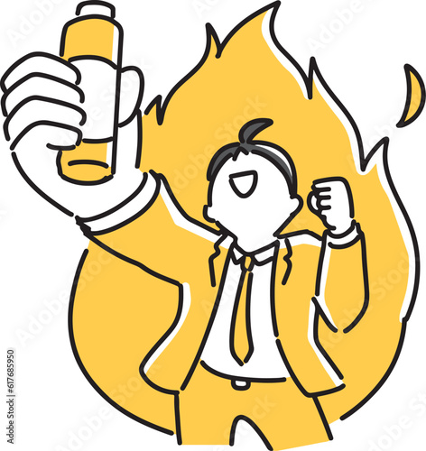 ドリンク剤を飲んでパワーアップする男性社員