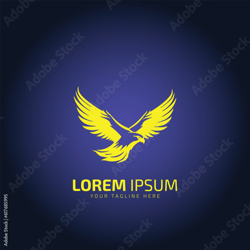 logo of eagle or hawk vector bird silhouette design. Eagle and hawk icon on blue and black background.
