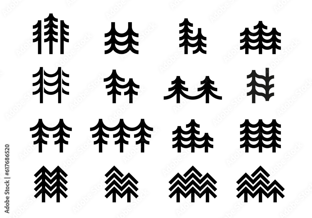 Christmas, pine, fir tree geometric icon collection for logo design. Set of line logotype template isolated