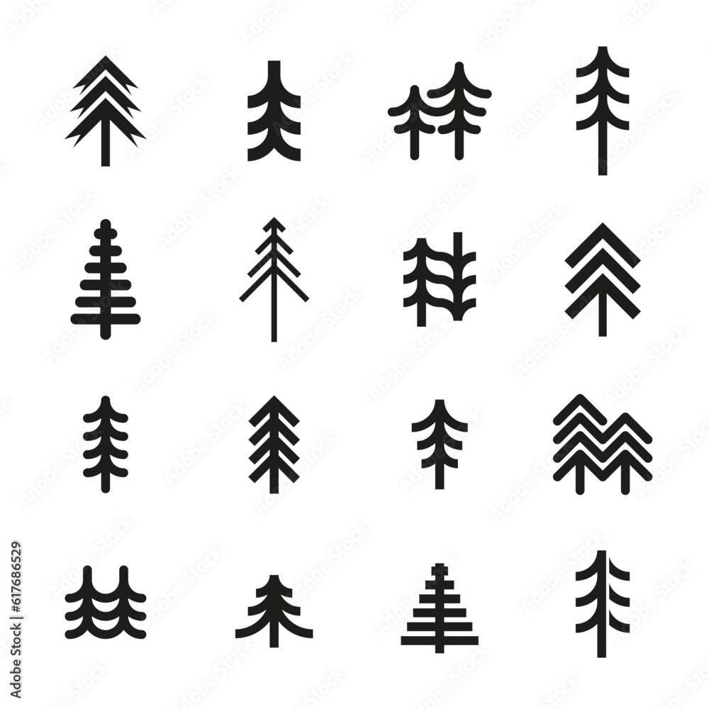 Christmas, pine, fir tree geometric icon collection for logo design. Set of line logotype template isolated