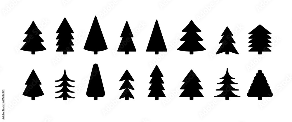 Christmas tree icon set. Vector illustration of pine silhouette  - obrazy, fototapety, plakaty 