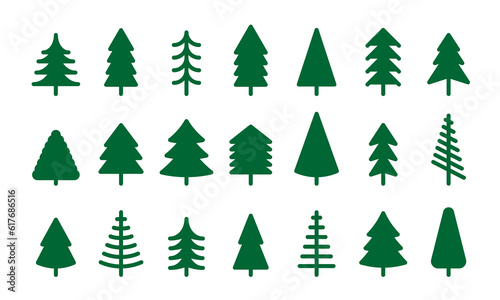 Christmas tree icon set. Vector illustration of pine silhouette  photo