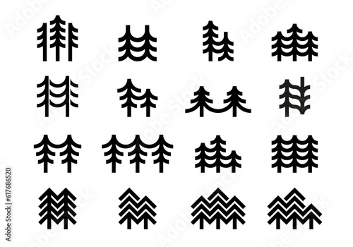 Christmas, pine, fir tree geometric icon collection for logo design. Set of line logotype template isolated