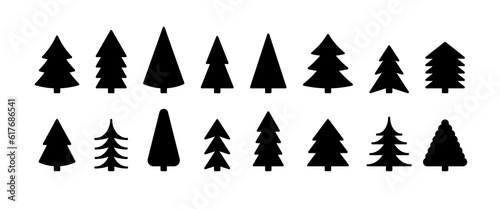 Christmas tree icon set. Vector illustration of pine silhouette 