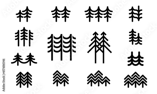 Christmas, pine, fir tree geometric icon collection for logo design. Set of line logotype template isolated
