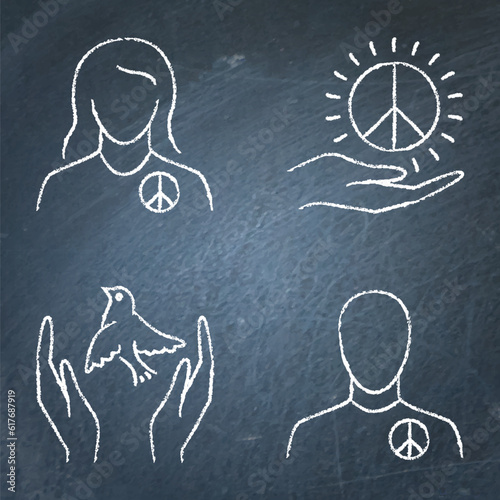 Pacifism and peace chalkboard icon set