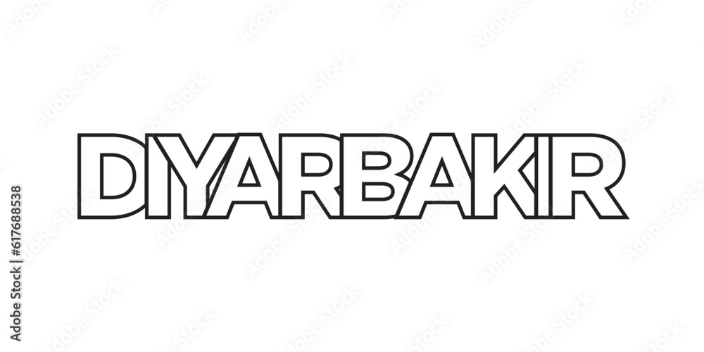 Diyarbakir in the Turkey emblem. The design features a geometric style, vector illustration with bold typography in a modern font. The graphic slogan lettering.