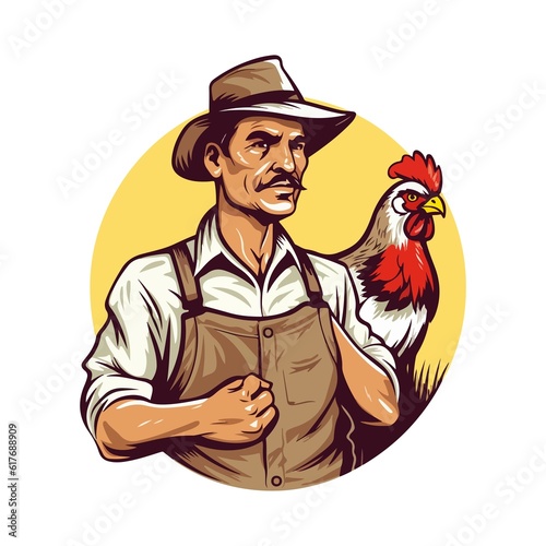 Wallpaper Mural farmer chicken poultry livestock, farm logo mascot illustration Torontodigital.ca