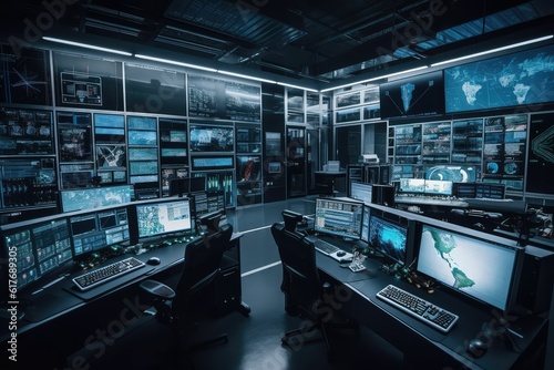 Wallpaper Mural Hispanic security guard watching monitors in control room Torontodigital.ca