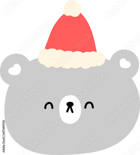 Cute bear wearing christmas hat, Cute Christmas themed illustration for festive decoration