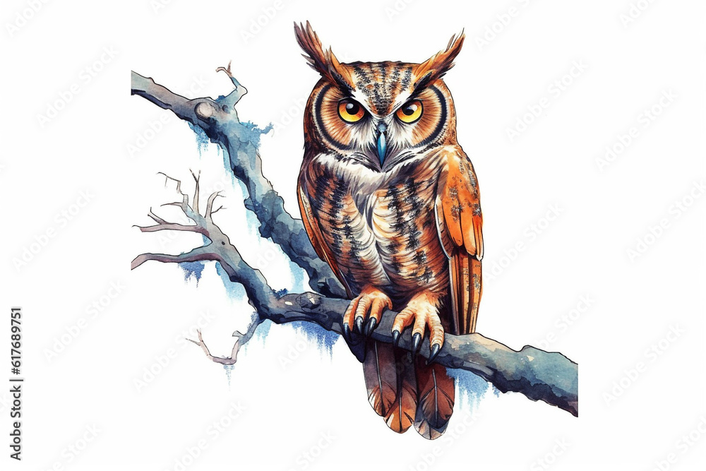 Naklejka premium Owl drawing illustration on a white background