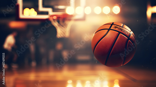 closeup of basketball in court created with Generative AI © kimly