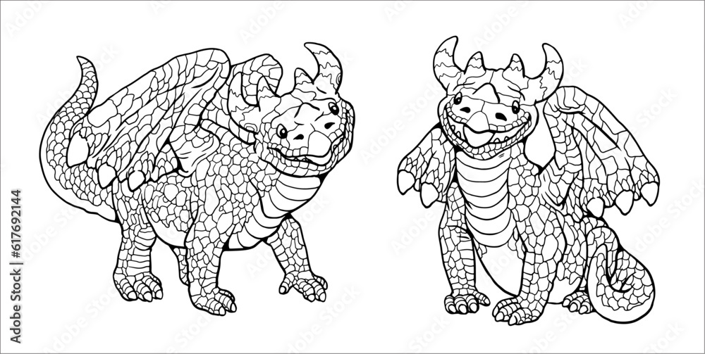 Funny dragon babies. Fantasy illustration with mythical creature