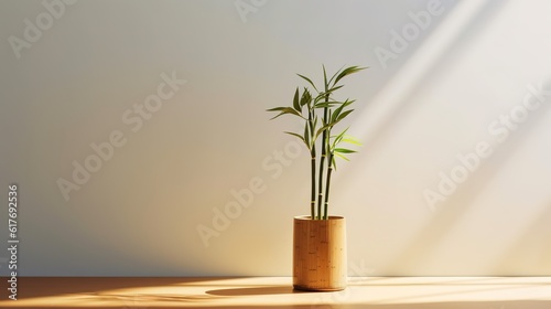 simple minimalist Bamboo product placement concept zen idea copy space generative ai photo