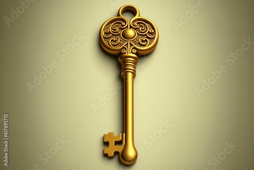 a golden key on a tan wall and a puzzle piece photo