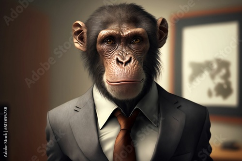 AI generated illustration of a monkey wearing a smart suit and tie © Steve Boyadzhyan/Wirestock Creators
